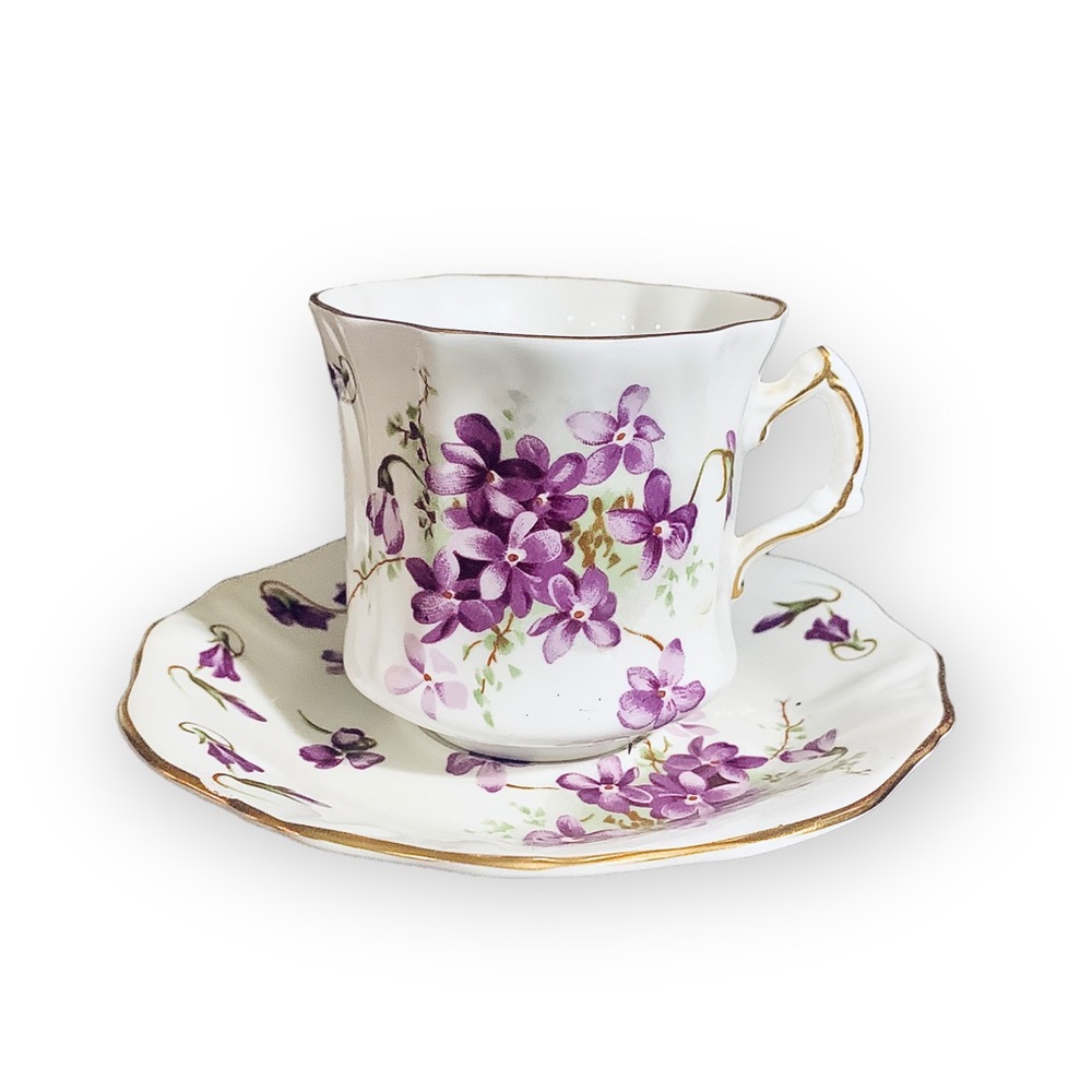 Hammersley “Victorian Violets” Demitasse Cup and Saucer. 
2 Piece Bone China Set